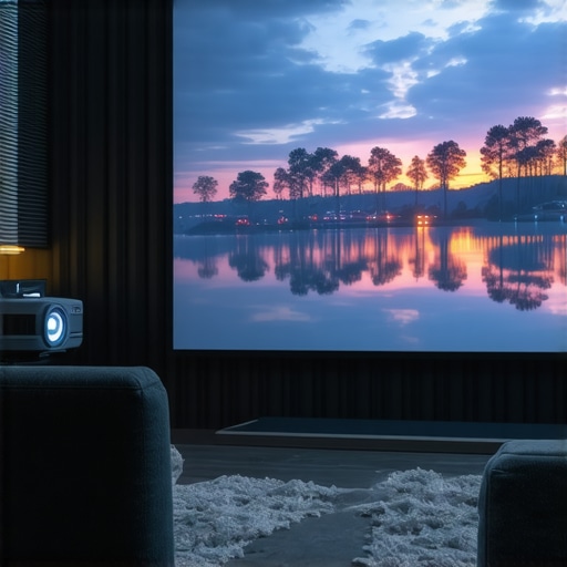 Modern Home Cinema Setup with Advanced Projector High-tech home theater with sleek projector and large screen
