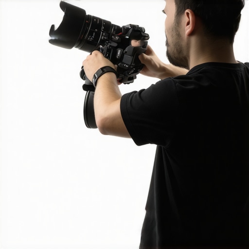 Filmmaker setting up camera supports with cine lenses in studio