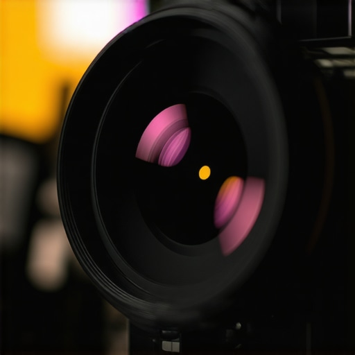 High-Quality Cinema Lens Detailed shot of a cinema lens showing optical elements and markings in a studio