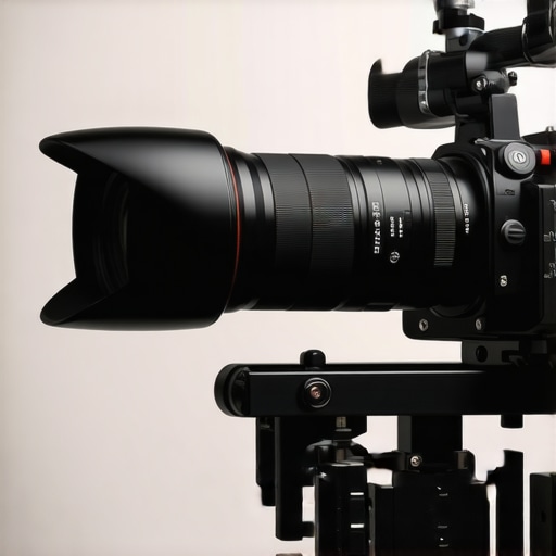 Professional filmmaking support rig featuring high-resolution camera and cine lens in studio environment