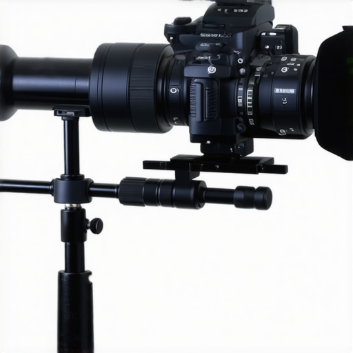 A professional camera stabilizer mounted on a tripod in a studio