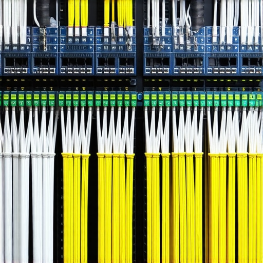 A professional editing studio with interconnected 100GbE switches and fiber optic cabling ensuring high data transfer rates for 16K workflows