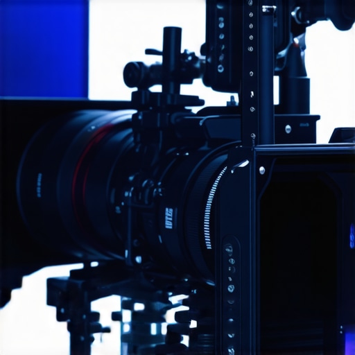 Close-up of a cinema camera showcasing the liquid cooling system during filming.