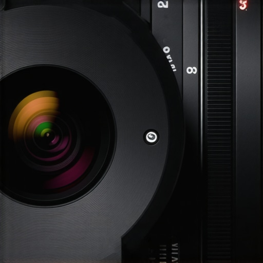 Close-up of a cine lens's electronic shimming controls for focus stabilization.