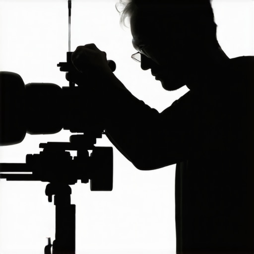 Cinematographer fine-tuning focus with prime lenses in a dark studio setting.