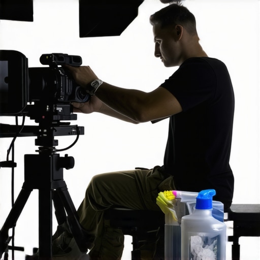 Technician calibrating film equipment with precision tools in a studio