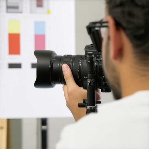 Camera operator aligning anamorphic lens to ensure sharp corners during filming