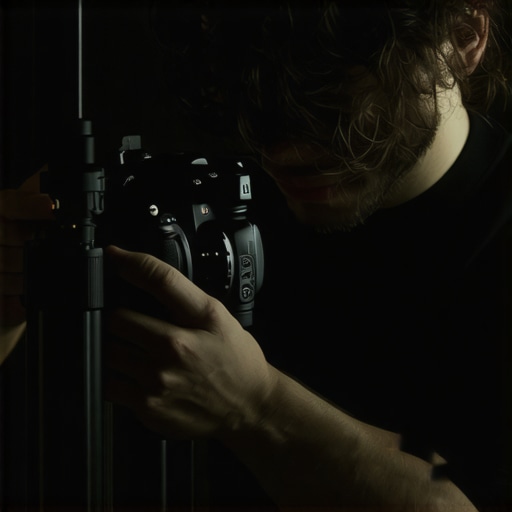 Photographer tightening a tripod head with a focus on locking mechanisms