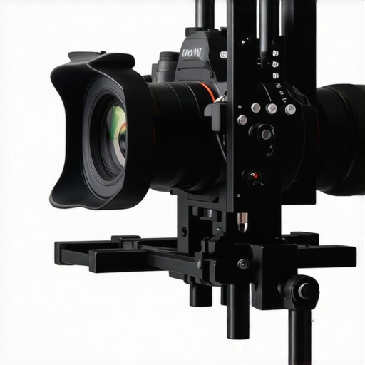 Professional filmmaker adjusting camera support with vibration dampers during a shoot
