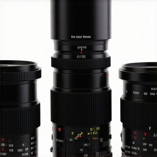 High-quality cine lenses on a professional rig, showing focus rings and markings