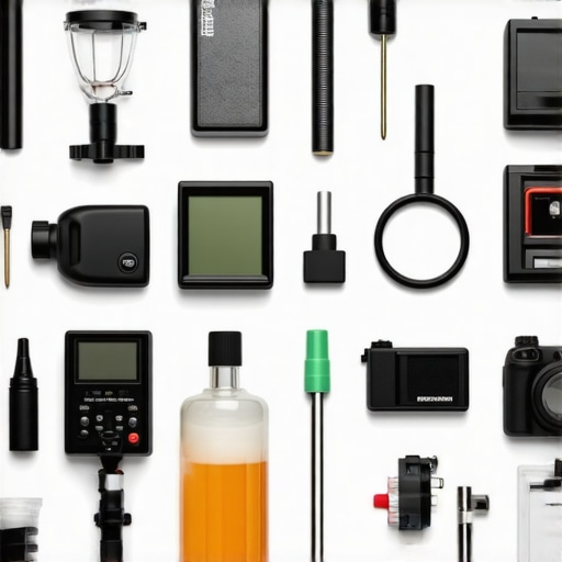 A collection of cinema maintenance tools laid out on a workbench
