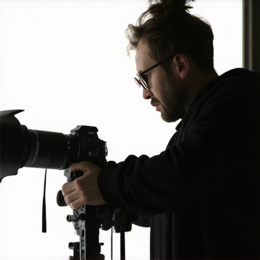 A camera operator demonstrating smooth handheld movement with stabilization equipment.