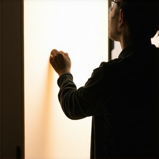 Person installing diffuser material for home projector in a small room