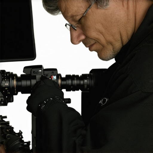 Technician adjusting cine camera support with precision tools