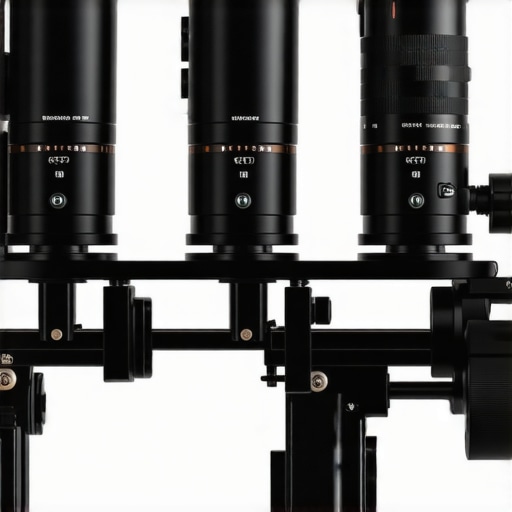 Expert maintaining cinema lenses and camera supports in a studio setting.