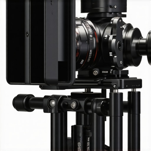 Detailed view of a cine camera support rig emphasizing stability and durability.