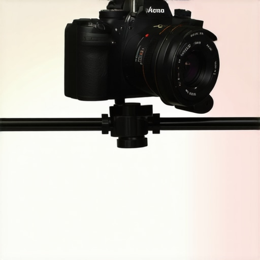 A professional film setup with supported camera, lighting, and projection screen in studio