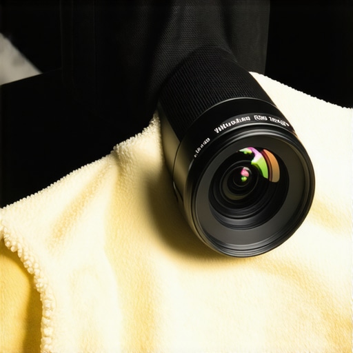 A filmmaker carefully cleaning a cine lens with microfiber cloth and cleaning solution.