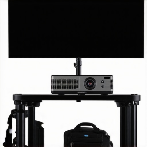A technician performing maintenance on cinema projector and support rig.