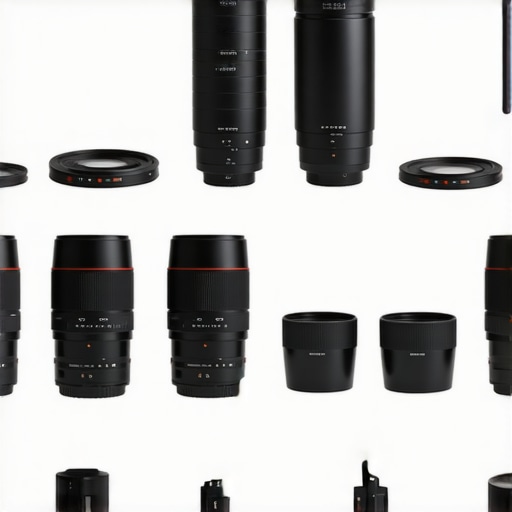Professional Cinema Maintenance Equipment A technician's workspace with cine lenses, support rigs, and calibration tools neatly organized.