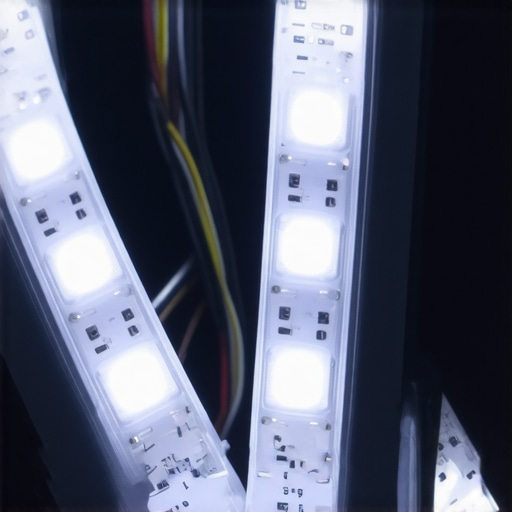 Secure LED Installation in Vehicle Interior Close-up of a neatly installed LED strip in a car's corner with custom supports.