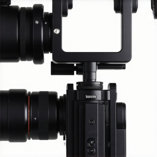 Close-up of a camera support rig showing damping systems and stabilizers designed for stability during filming