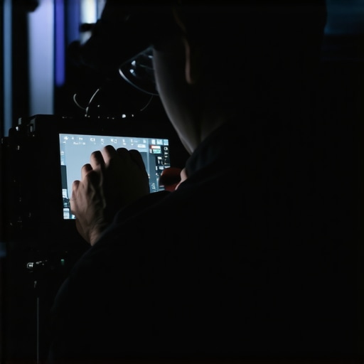 Filmmaker adjusting a wireless monitor on set