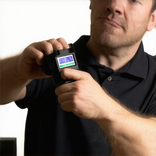 Technician using a color meter to calibrate a cinema projector ensuring optimal image quality.